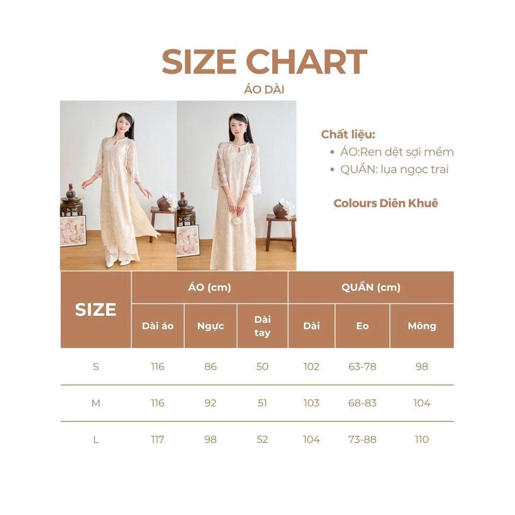 Dien Khue modernized ao dai with feminine straight shape, high-quality cream white floral lace - SD382 LANA DESIGN