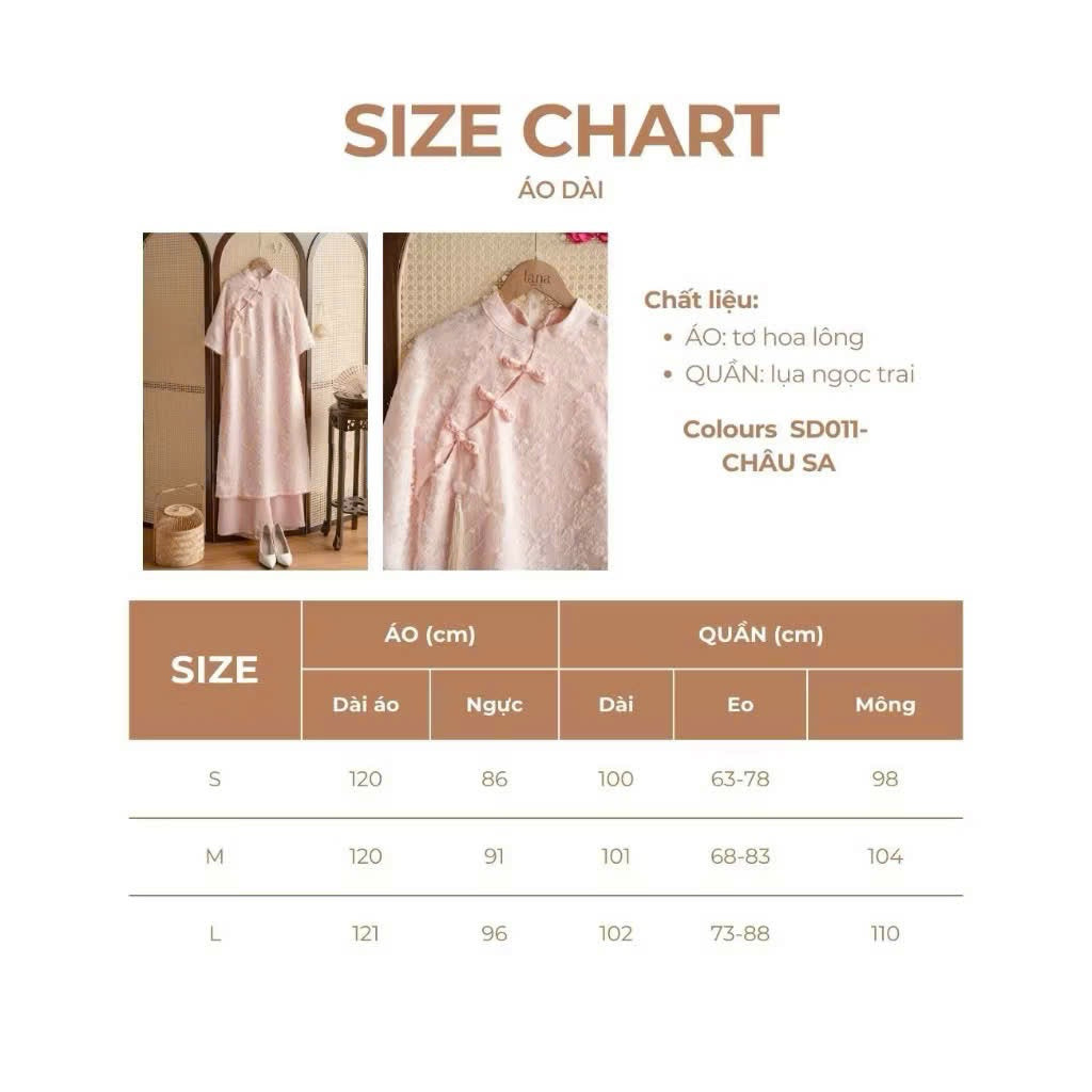 Modernized Ao Dai with soft pink Chau Sa and pearl silk pants with prominent asymmetrical bow – SD011 LANA DESIGN