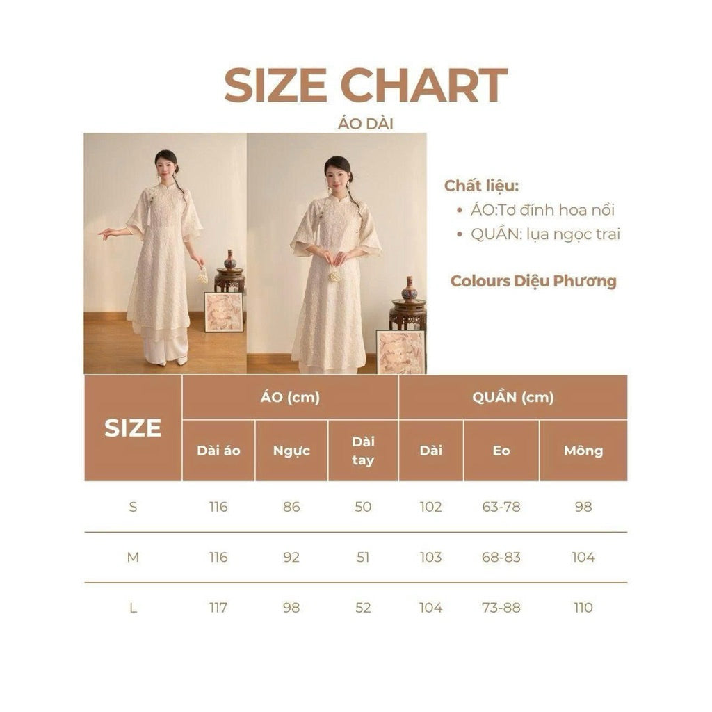 Dieu Phuong modernized ao dai set, high-class straight form, 4 panels with pearl buttons and luxurious embossed flowers - SD283 LANA DESIGN