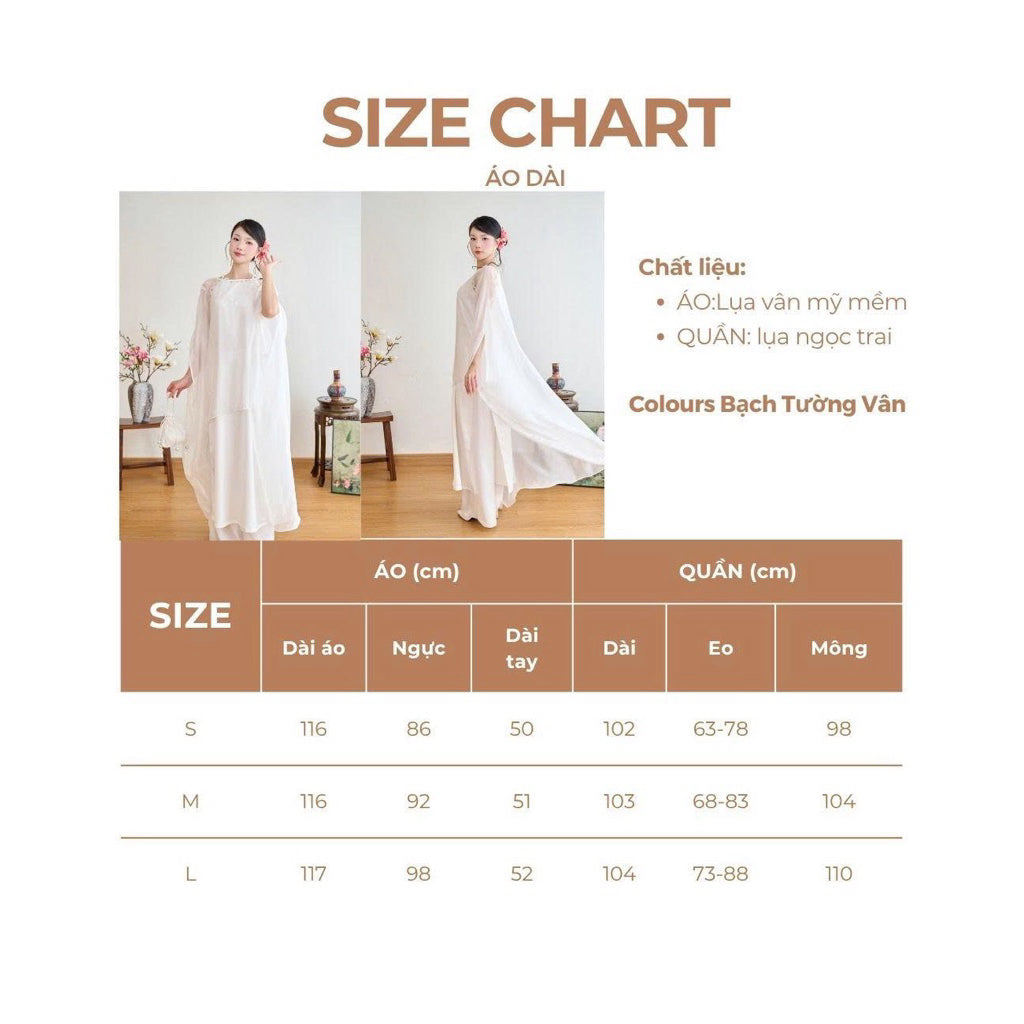 Bach Tuong Van's innovative 2-panel silk ao dai with butterflies and handmade pearls, combined with a cape - SD397 LANA DESIGN