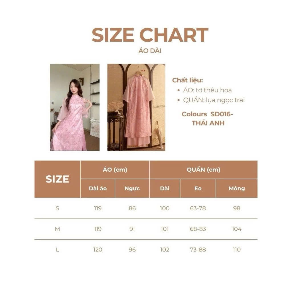 Thai Anh Hong designed Ao Dai with straight cut and short sleeves, mirror silk material embroidered with embossed floral motifs - SD016 LANA DESIGN