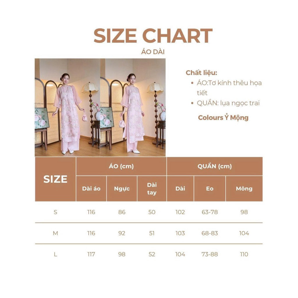 Y Mong pink women's ao dai with 4-petal flower pattern &amp; delicately embroidered fan, high-quality silk mixed with glass silk – SD276 LANA DESIGN