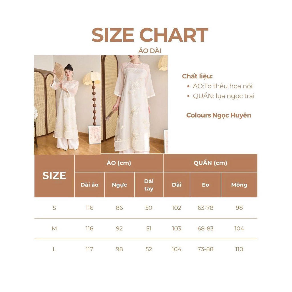 Ngoc Huyen innovative women's ao dai with straight form, daisy pattern with butterfly attachment, silk fabric with embossed flower embroidery and mirror silk - SD271 LANA DESIGN