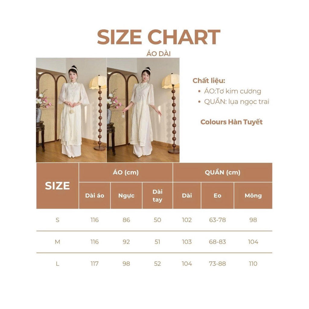 Han Tuyet's innovative ao dai with a front slit design, diamond silk fabric, hand-embroidered roses and embossed pearl chrysanthemums - SD275 LANA DESIGN