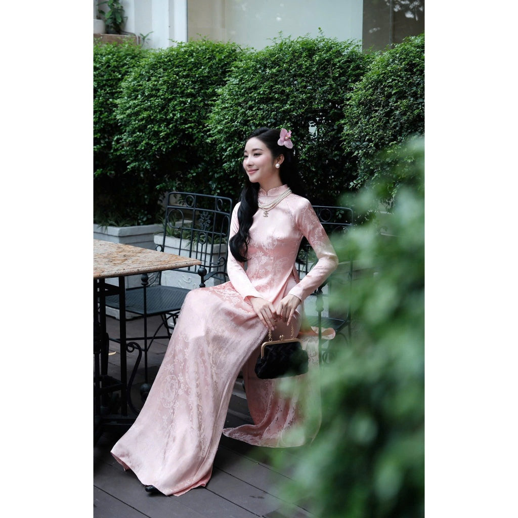 [PRE-ORDER] Luxurious WHITE PHOENIX BROCADE Ao Dai with pants