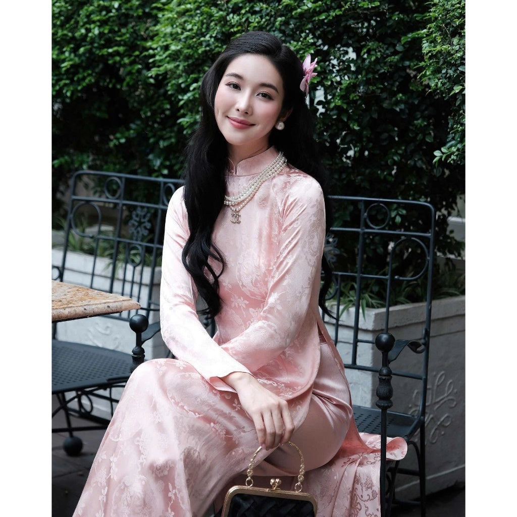 [PRE-ORDER] Luxurious WHITE PHOENIX BROCADE Ao Dai with pants