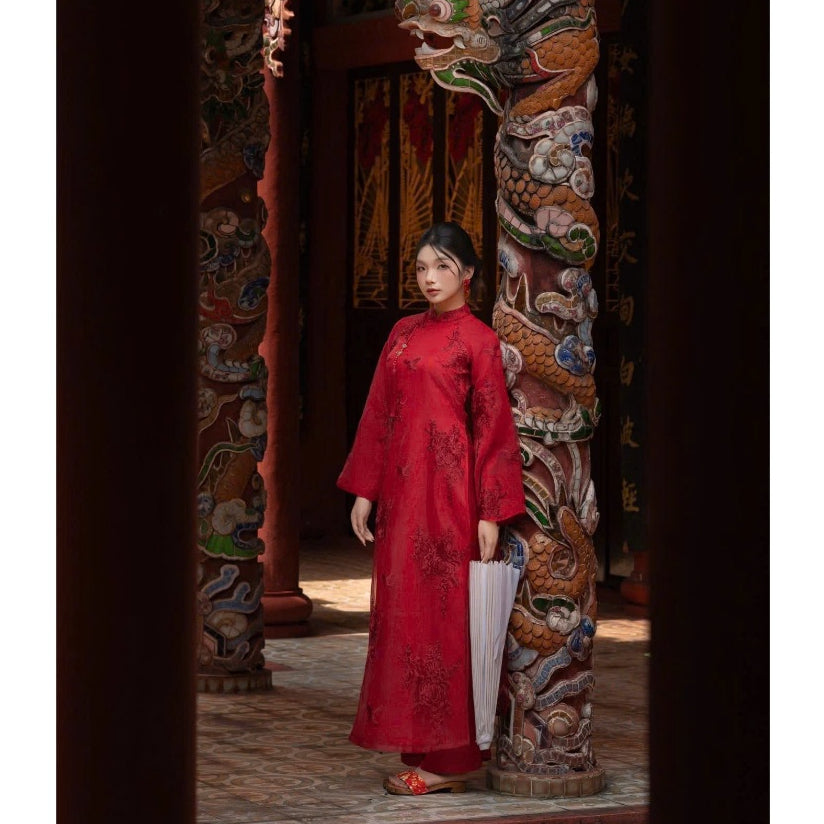 [PRE-ORDER] Hong Nhan Modern Ao Dai - 4-panel silk chiffon fabric with pants