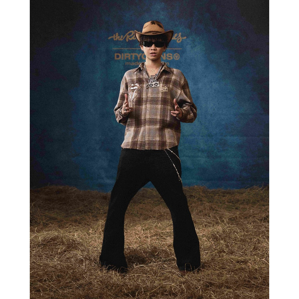 [DCxRS] DirtyCoins Flannel Western Rivet Brown Jacket