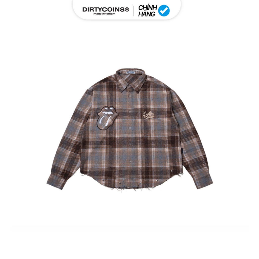 [DCxRS] DirtyCoins Flannel Western Rivet Brown Jacket