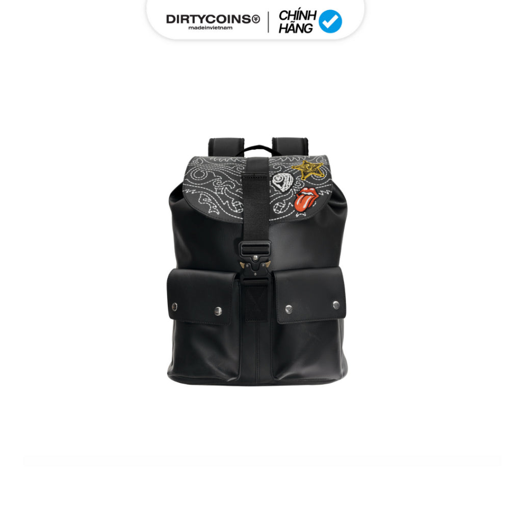 [DCxRS] DirtyCoins Leather Military Patches Black Backpack
