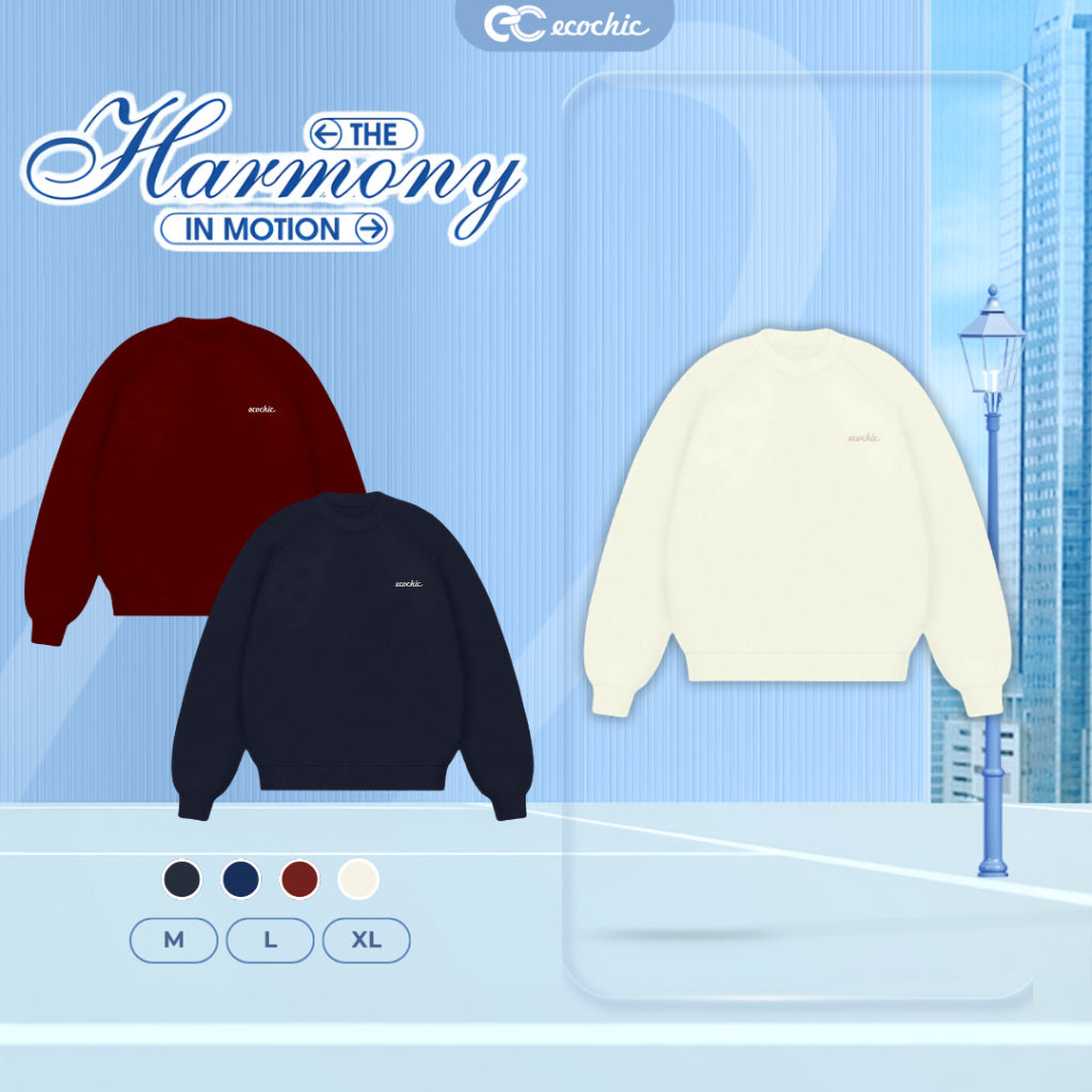 Áo Sweater Nỉ Lót Nhung ECOCHIC Form Rộng Cổ Tròn Logo Ngực Chất Liệu Cao Cấp Chính Hãng HNH B214