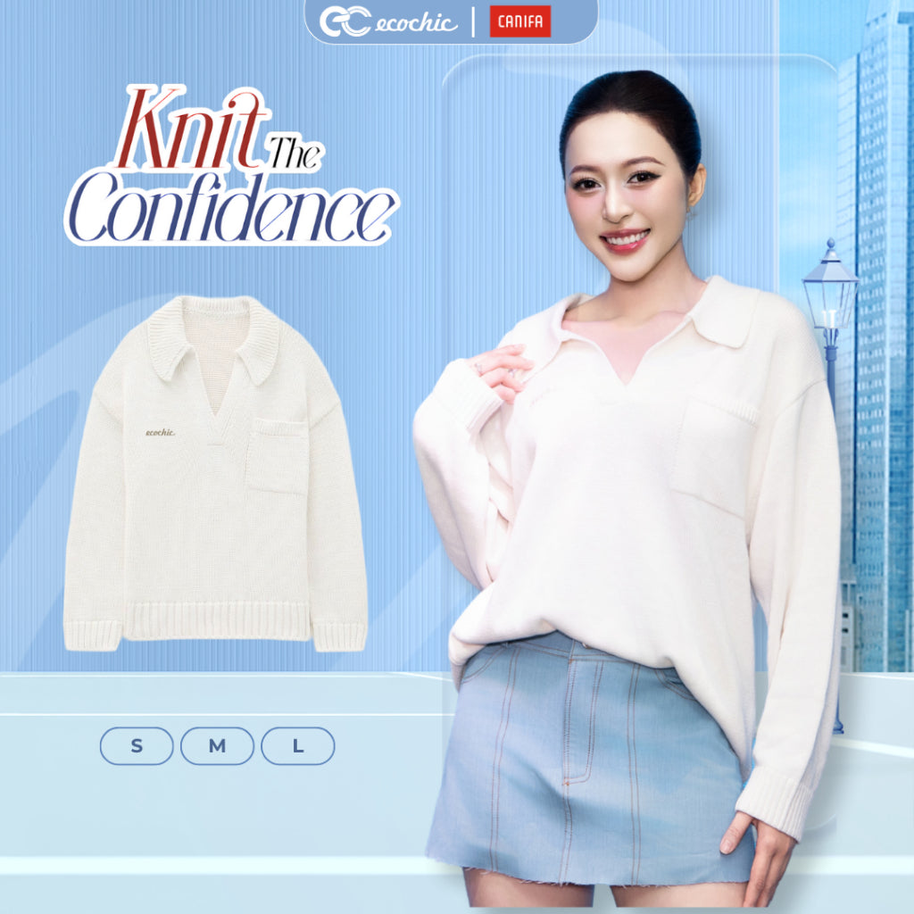 [ECOCHIC x CANIFA] Áo Len Cổ Polo Form Rộng Túi Ngực Logo Thêu Chất Liệu Len Cao Cấp HNH EC06