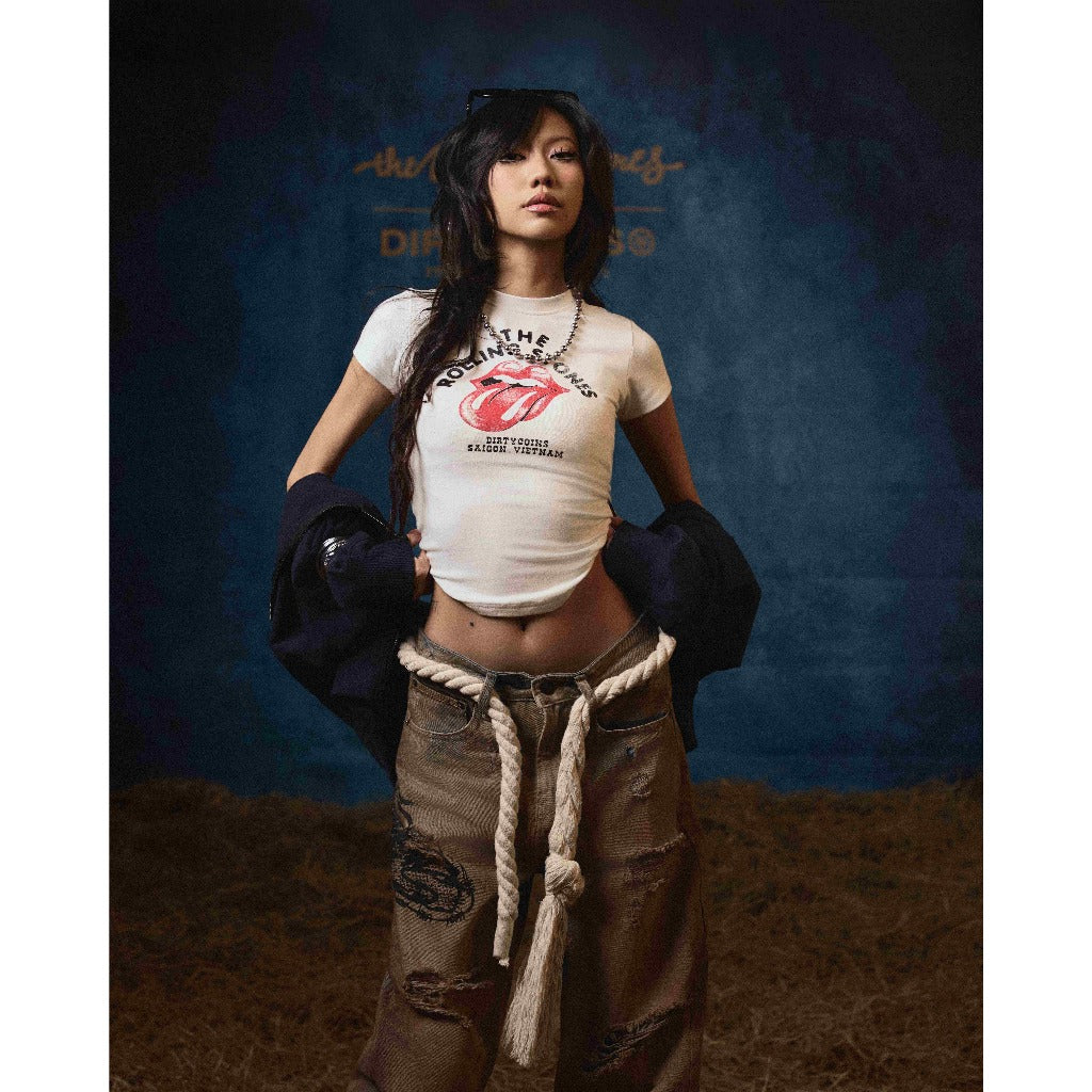 [DCxRS] Fitted Baby Tee DirtyCoins Vintage Tongue White