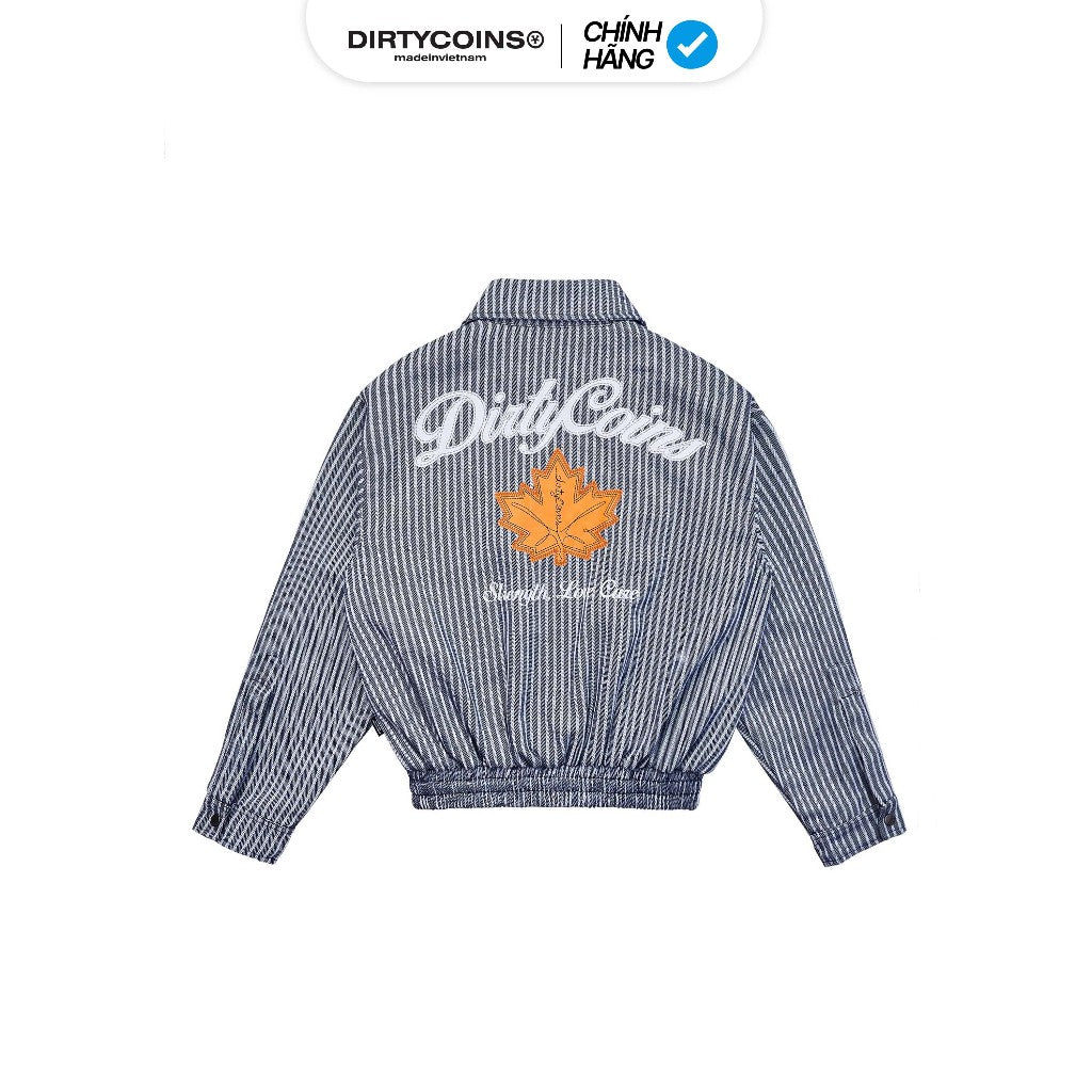 DirtyCoins Striped Maple Leaf Grey Bomber Jacket