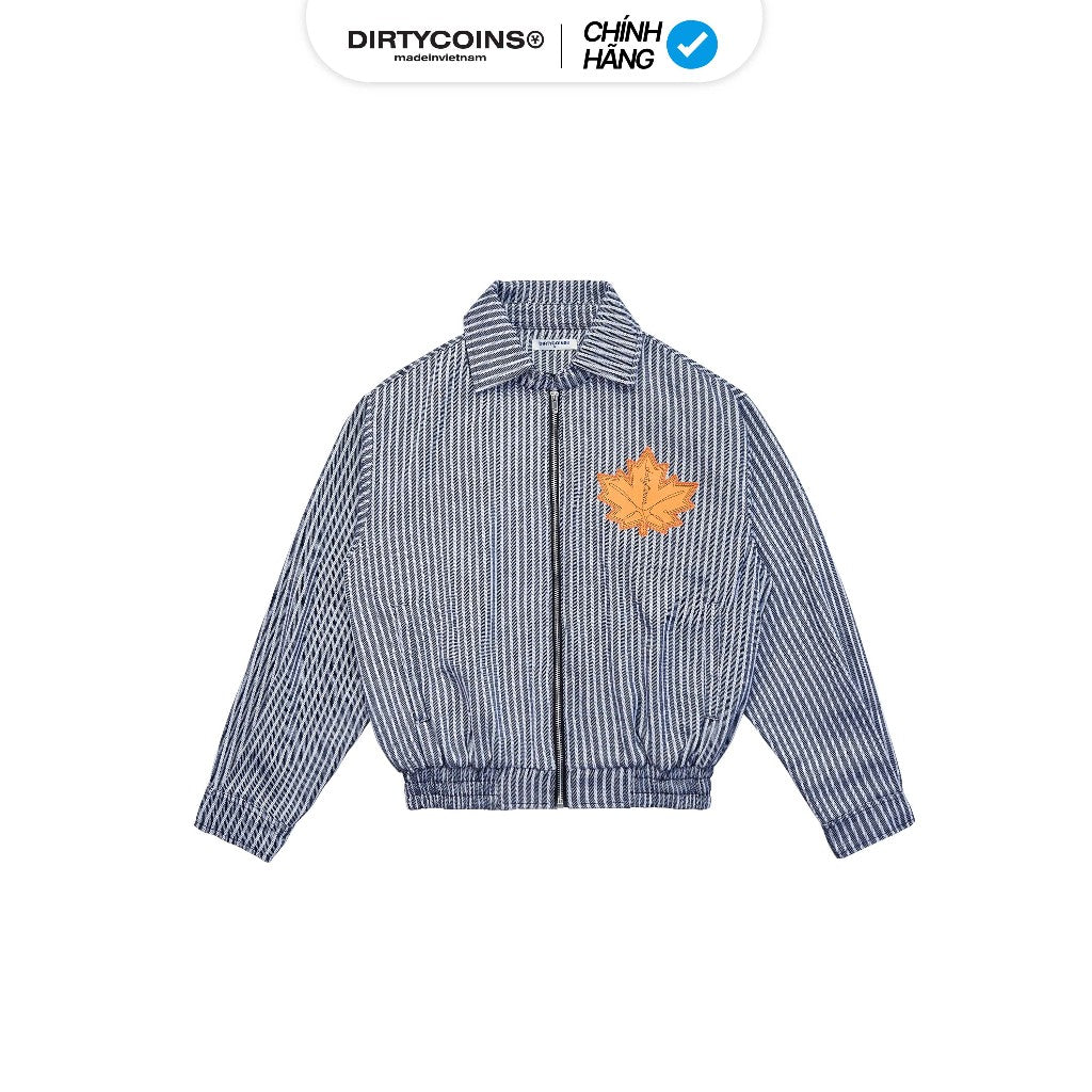 DirtyCoins Striped Maple Leaf Grey Bomber Jacket