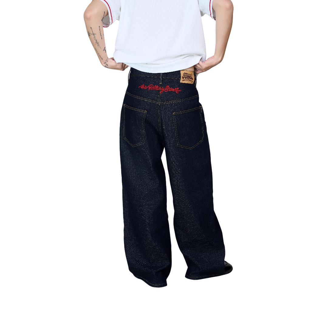 [DCxRS] DirtyCoins Logo Embroidery Raw Denim Pants