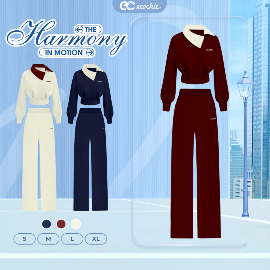 Set bộ Áo Cổ Chéo ECOCHIC Áo Dáng Crop Thời Trang Quần Ống Suông Chất Liệu Cao Cấp Chính Hãng B213