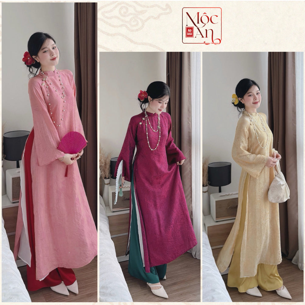 AVAILABLE - TUONG VY Brocade Ao Dai, Loose Fit, 4-Panel Design, Inner Panel Lined with White Silk 
