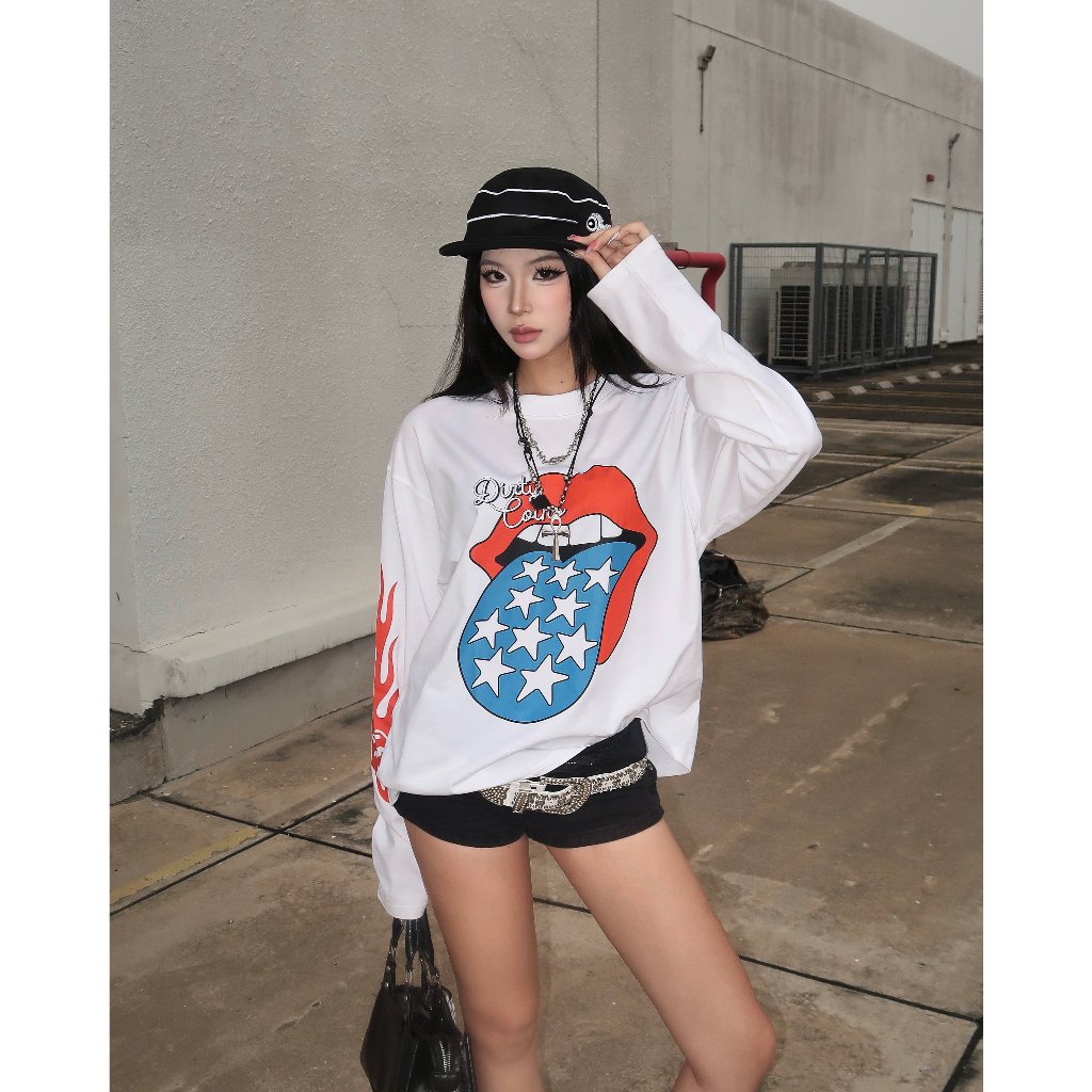 [DCxRS] DirtyCoins Flame Tongue White Long Sleeve T-Shirt