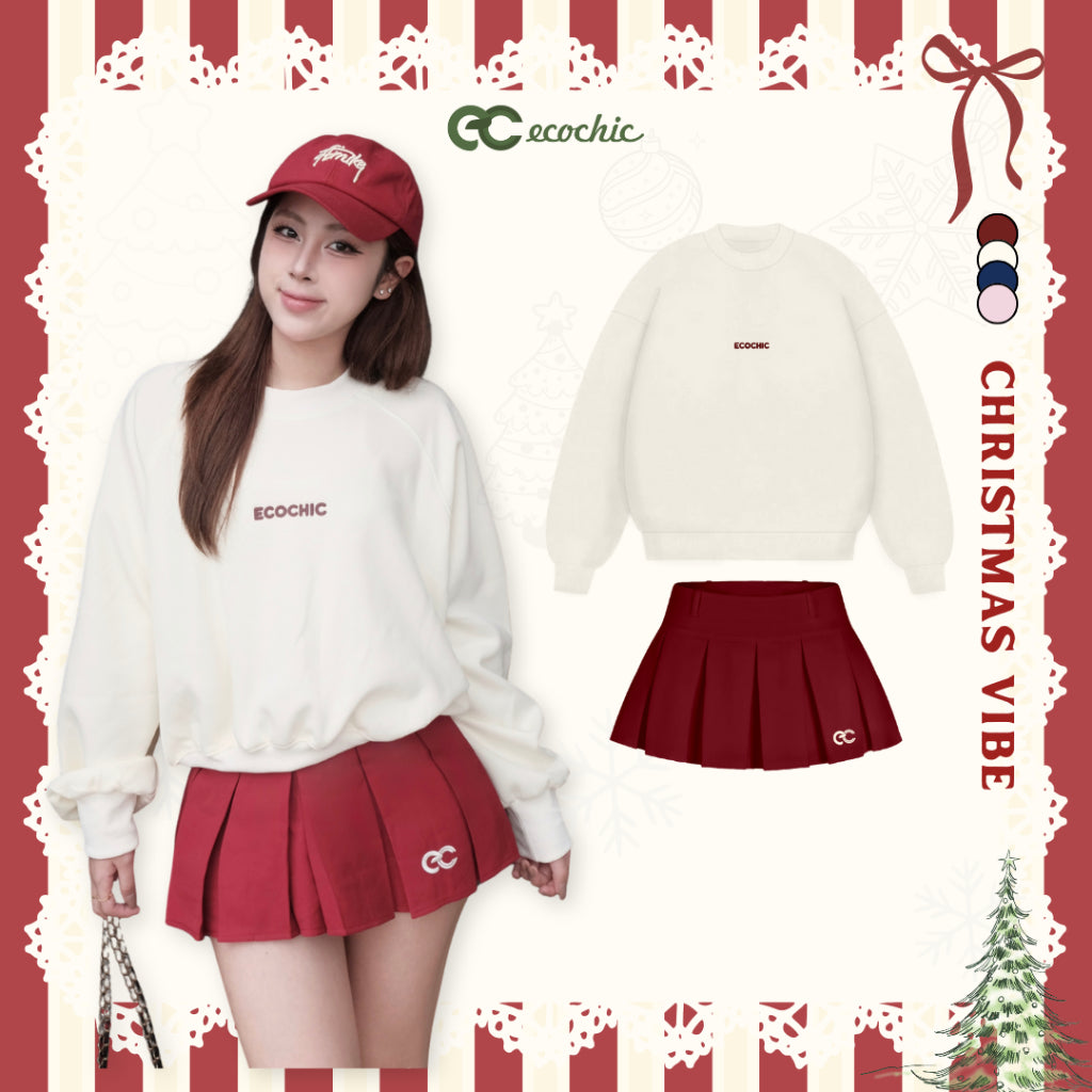 Áo Sweater ECOCHIC ARCTIC BLOOM Basic Cổ Tròn Logo Ngực Chất Liệu Nỉ Hai Da Cao Cấp Chính Hãng B192