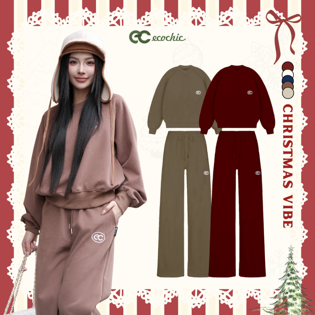 Set Bộ ECOCHIC IVORY FROST Áo Sweater Basic Chất Liệu Nỉ Hai Da Cao Cấp Chính Hãng B186