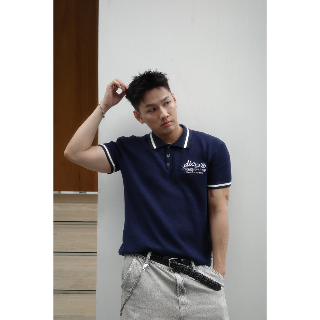 DirtyCoins Knit Polo Premium Garment Navy Blue T-Shirt