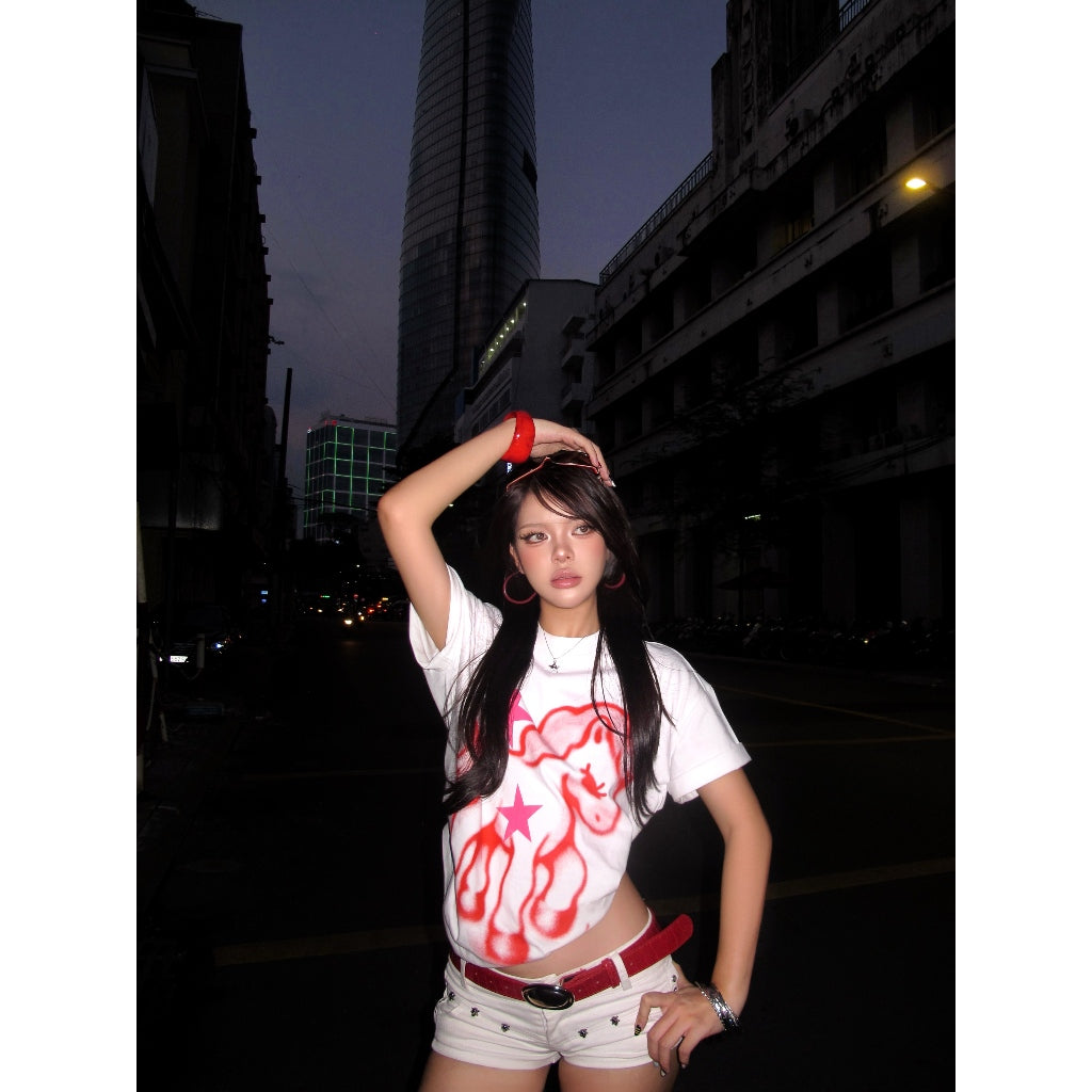 DirtyCoins Graffiti Pony Print White T-shirt