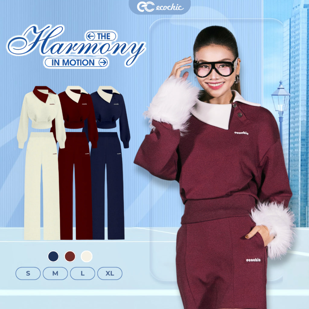 Set bộ Áo Cổ Chéo ECOCHIC Áo Dáng Crop Thời Trang Quần Ống Suông Chất Liệu Cao Cấp Chính Hãng B213