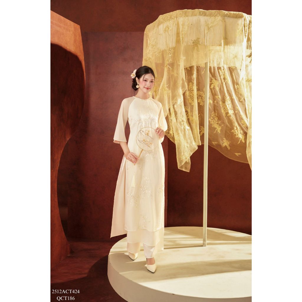 Traditional Tet Ao Dai dress with round neckline and embellished details (Pants not included) 2512ACT424