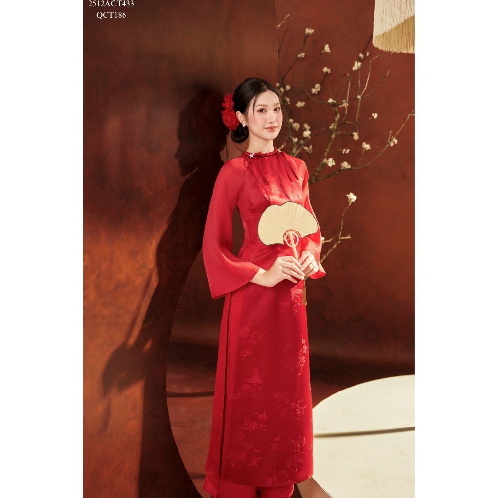 Traditional Tet Ao Dai dress with round neckline and bow embellishment (Pants not included) 2512ACT433