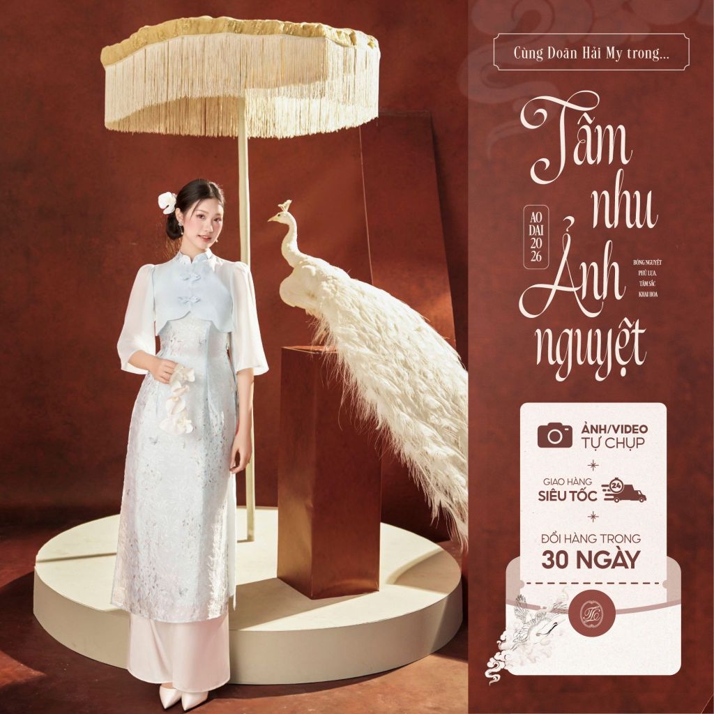 Traditional Tet Ao Dai dress with mandarin collar and bow detail (Pants not included) 2512ACT415