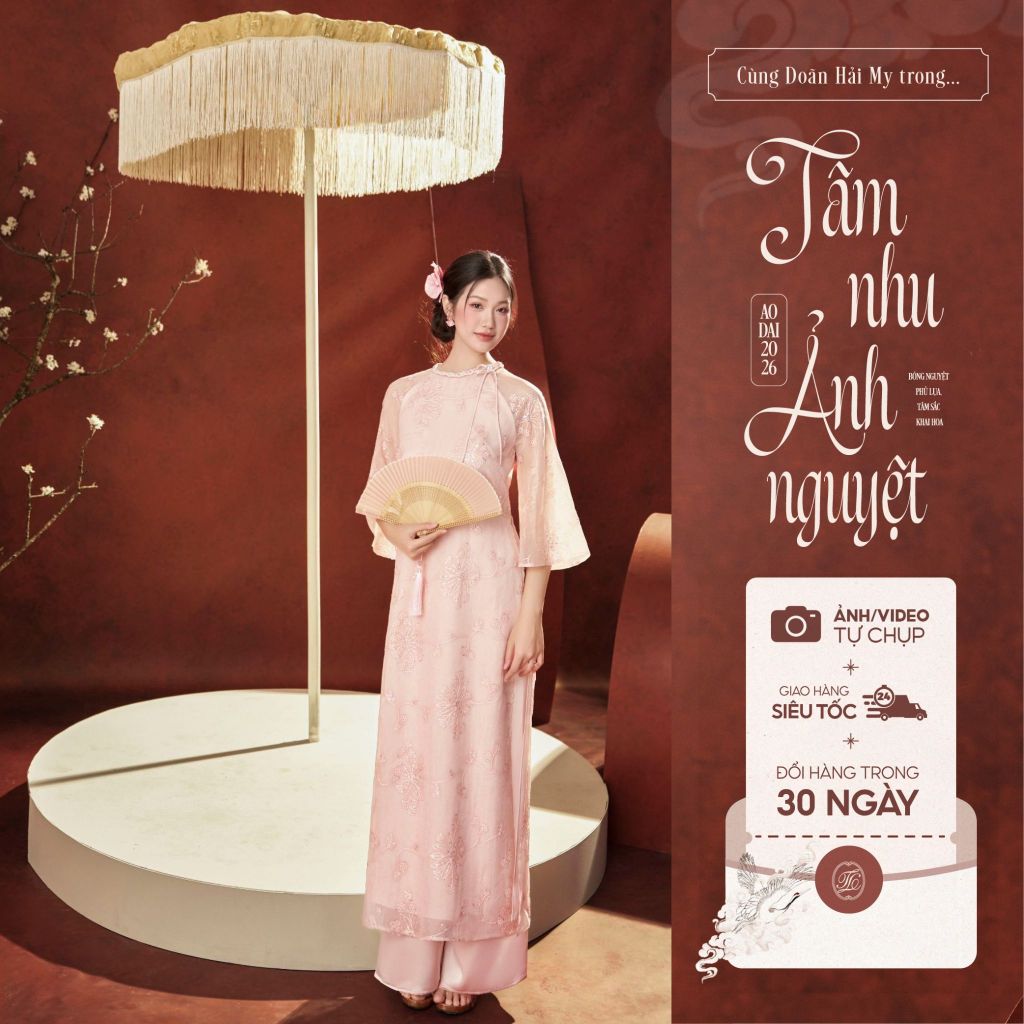 [Pre-order] Traditional Tet Ao Dai with braided collar, bow detail, and short sleeves 2512ACT441