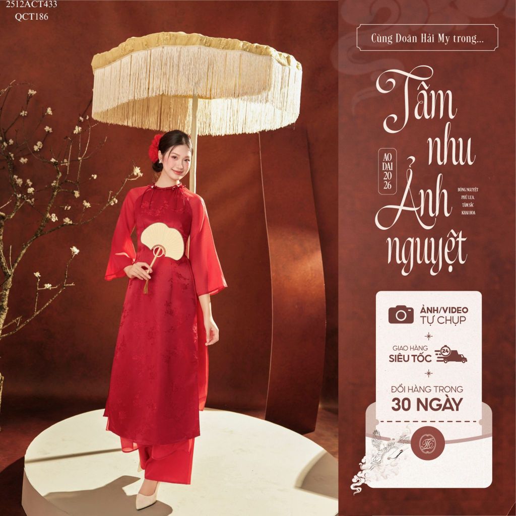 Traditional Tet Ao Dai dress with round neckline and bow embellishment (Pants not included) 2512ACT433