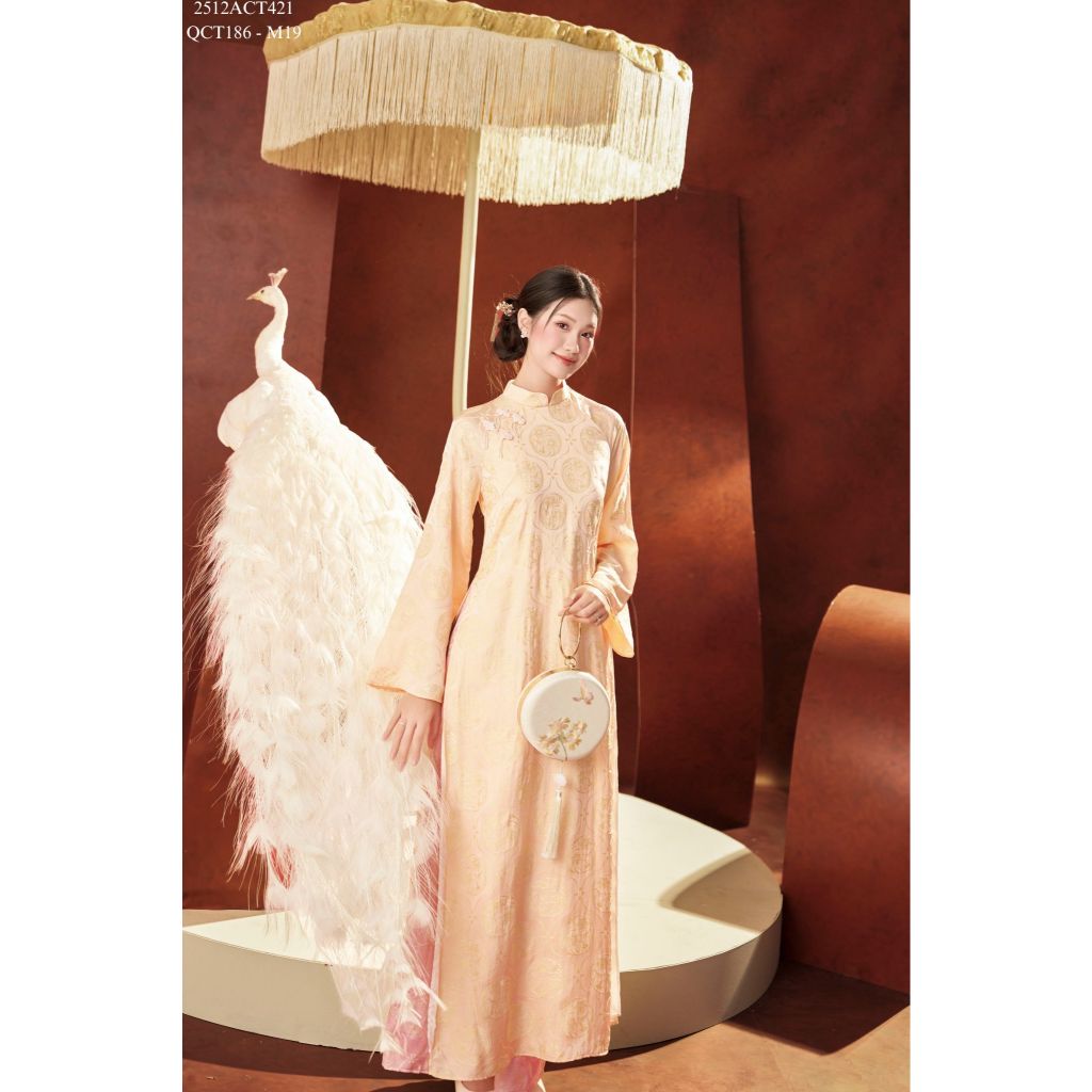 Traditional Tet Ao Dai dress with mandarin collar and four panels (Pants not included) 2512ACT421