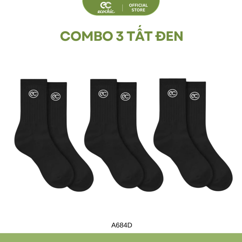 Combo 3 Đôi Tất ECOCHIC Cao Cổ Dệt Kim Logo Thêu Chính Hãng Chất Liệu Cao Cấp Mềm Mịn A684