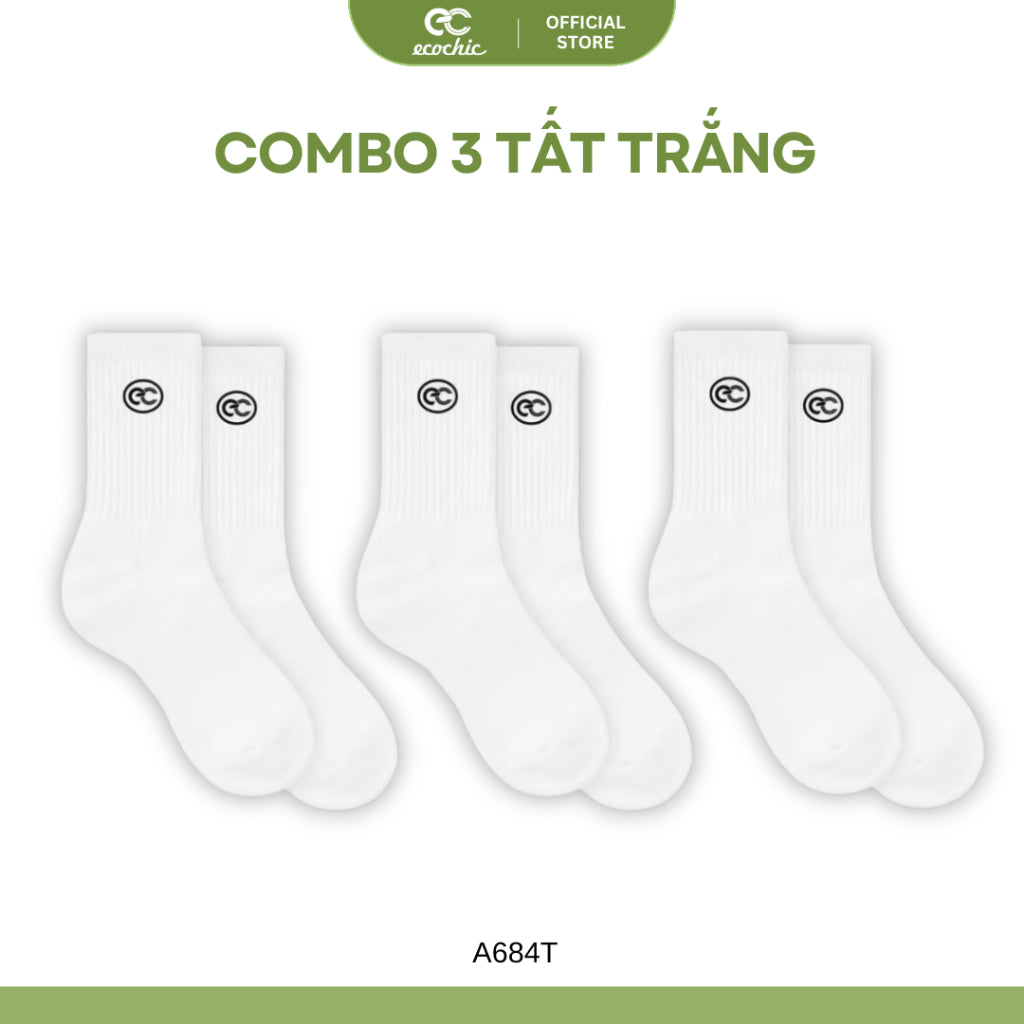 Combo 3 Đôi Tất ECOCHIC Cao Cổ Dệt Kim Logo Thêu Chính Hãng Chất Liệu Cao Cấp Mềm Mịn A684