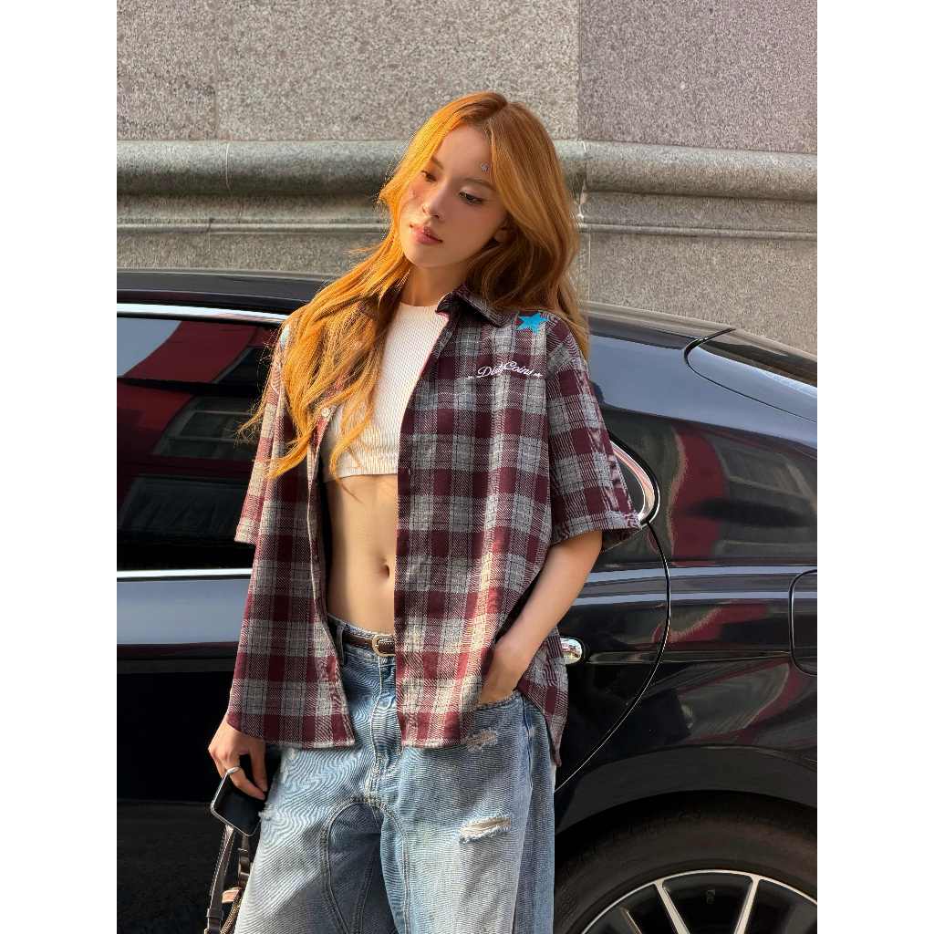 DirtyCoins Bluestar Check Shirt Red