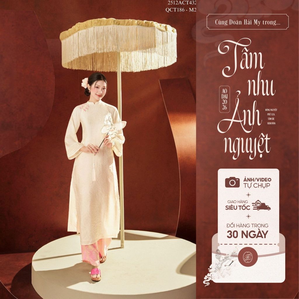 Traditional Tet Ao Dai dress with mandarin collar, four panels, and mandarin buttons (Pants not included) 2512ACT432