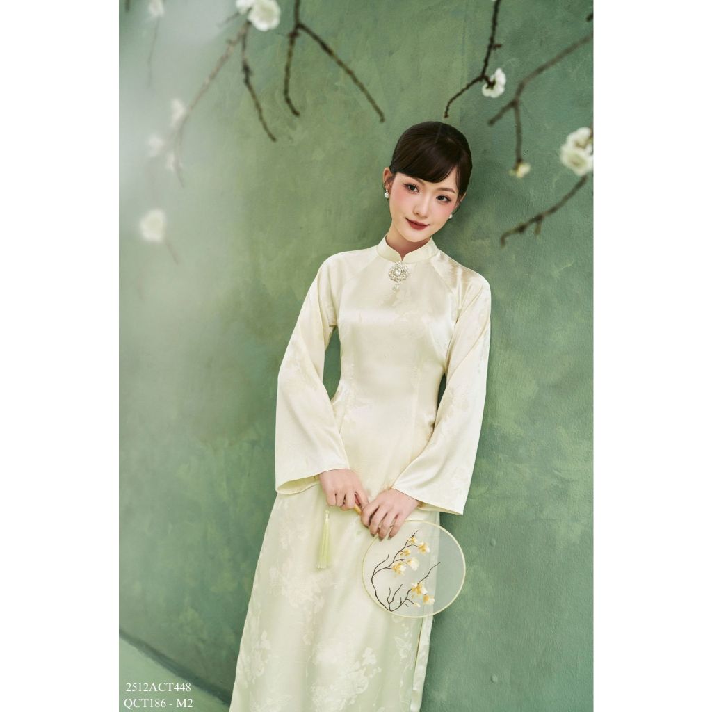Traditional Tet Ao Dai dress with long flared sleeves and charm (Pants not included) 2512ACT448