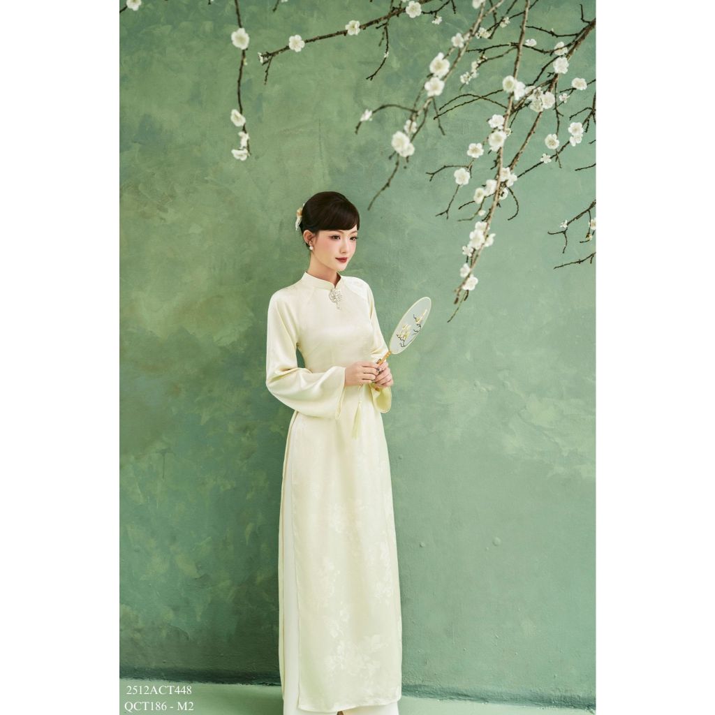 Traditional Tet Ao Dai dress with long flared sleeves and charm (Pants not included) 2512ACT448