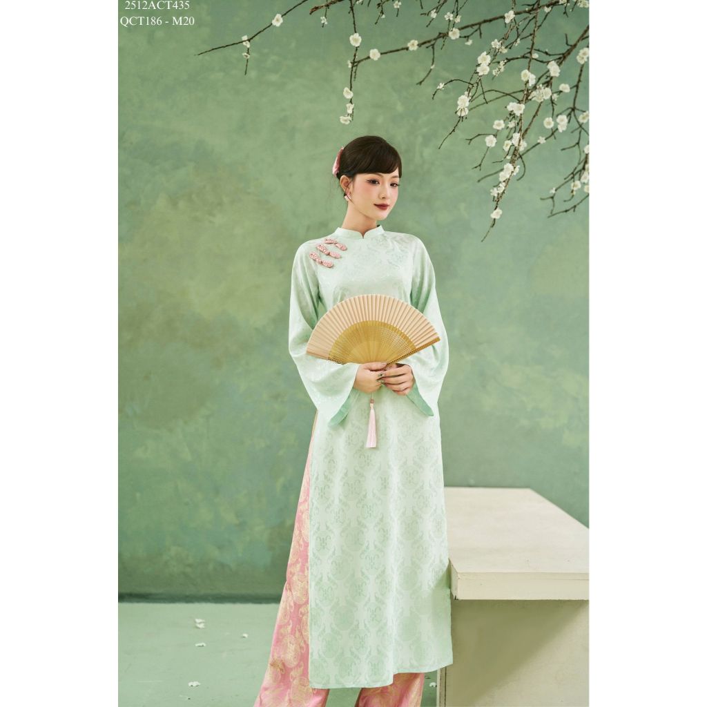Traditional Tet Ao Dai dress with mandarin collar, four panels, and button details (Pants not included) 2512ACT435
