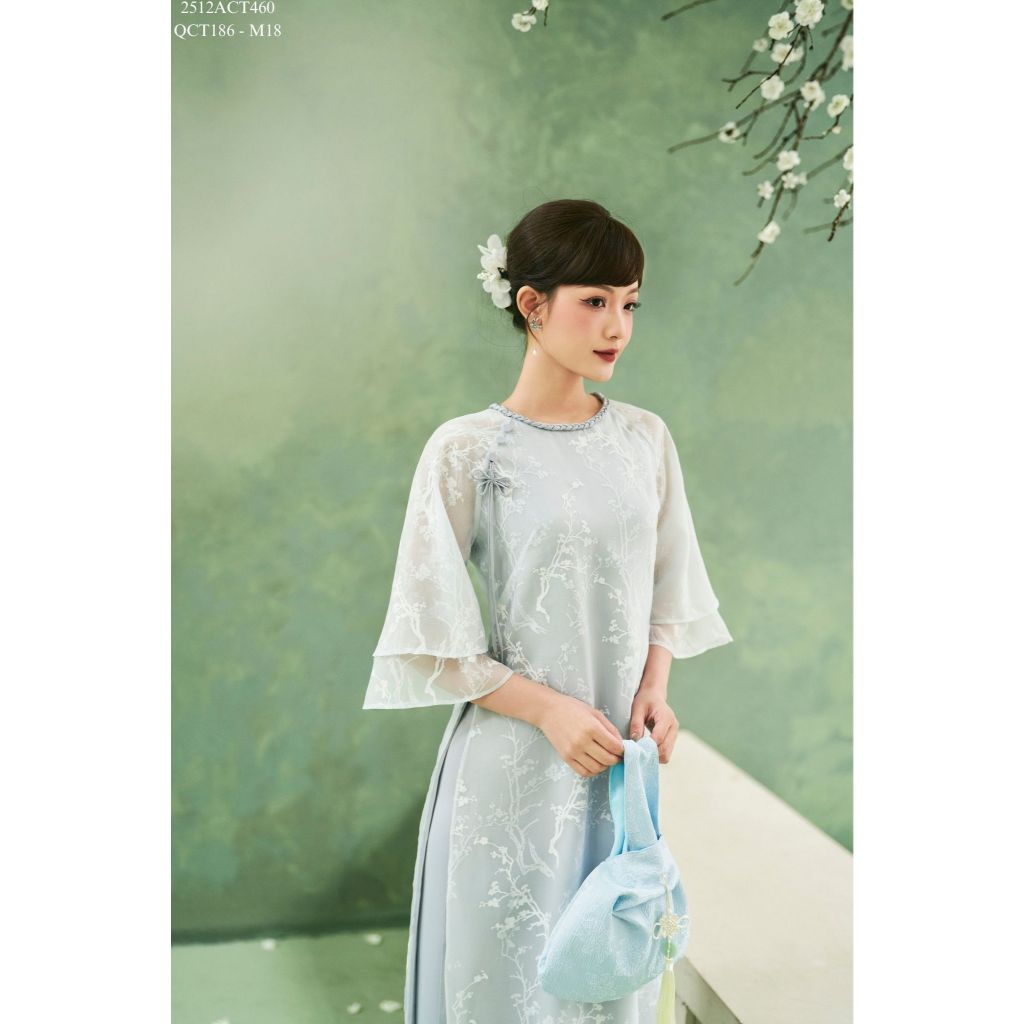 Traditional Tet Ao Dai dress with round neckline and flared sleeves (Pants not included) 2512ACT460