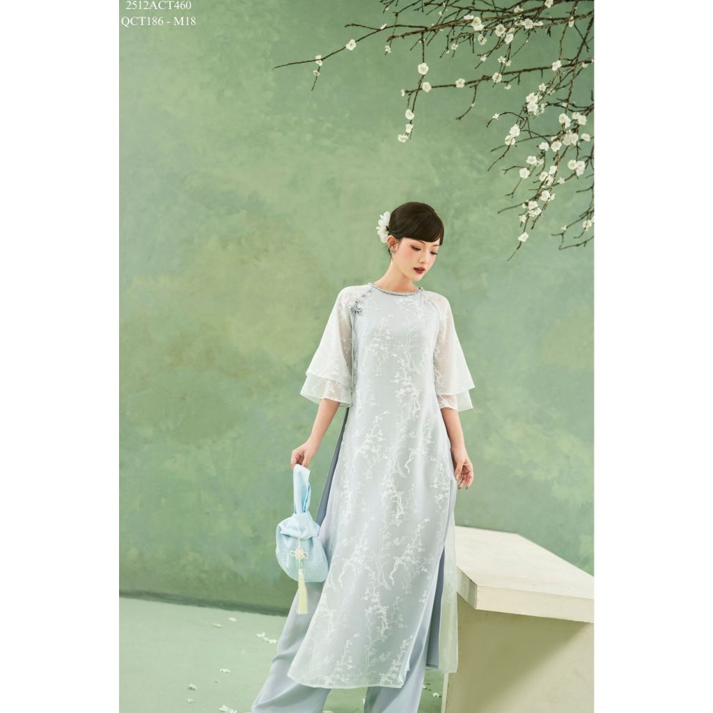 Traditional Tet Ao Dai dress with round neckline and flared sleeves (Pants not included) 2512ACT460