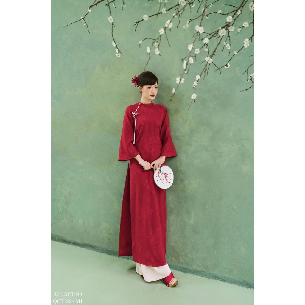 Traditional Tet Ao Dai dress with mandarin collar and button details (Pants not included) 2512ACT430