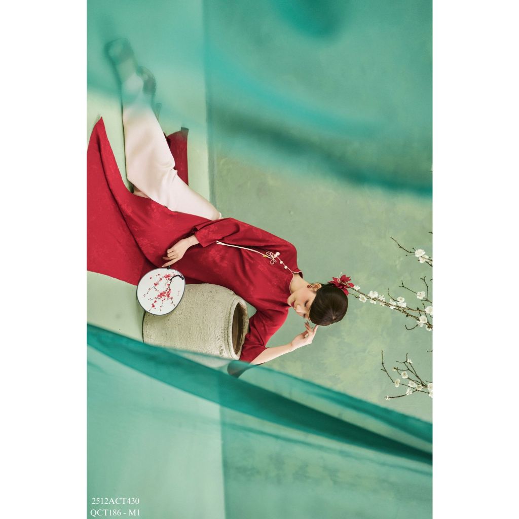 Traditional Tet Ao Dai dress with mandarin collar and button details (Pants not included) 2512ACT430