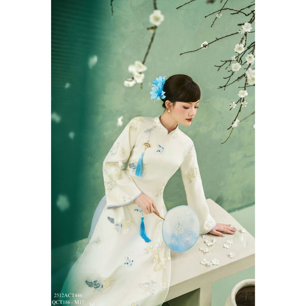 Traditional Tet Ao Dai dress with mandarin collar and covered buttons (Pants not included) 2512ACT446