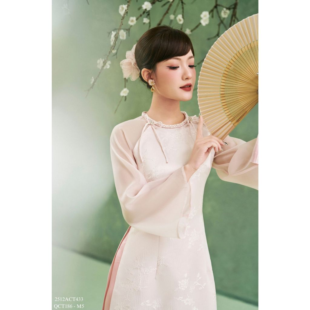 Traditional Tet Ao Dai dress with round neckline and bow embellishment (Pants not included) 2512ACT433