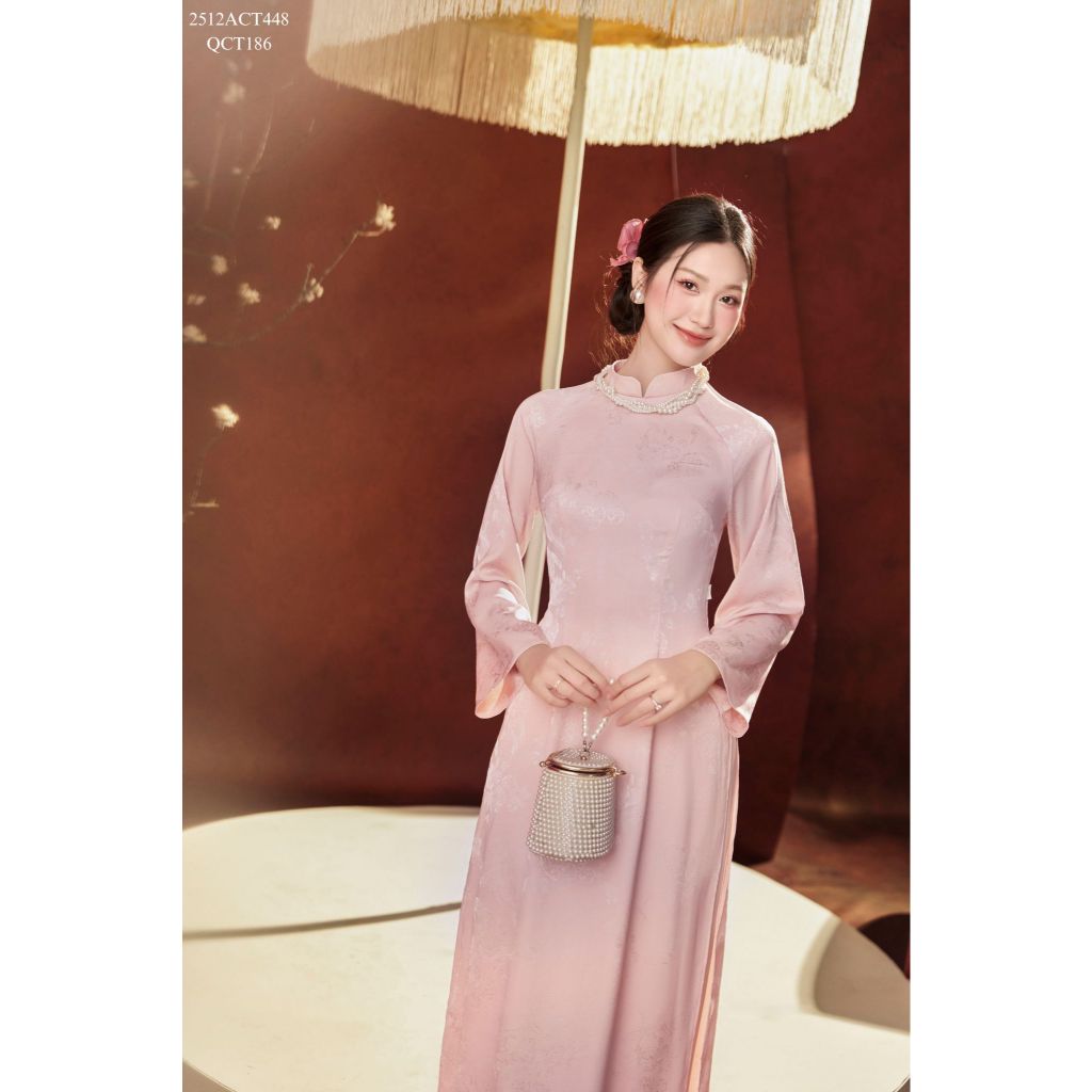 Traditional Tet Ao Dai dress with long flared sleeves and charm (Pants not included) 2512ACT448