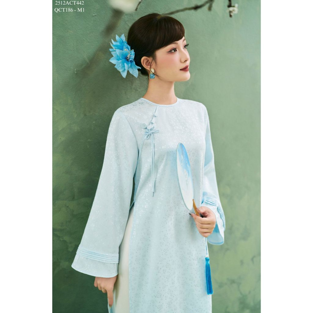 Traditional Tet Ao Dai dress with round neck and flared sleeves (Pants not included) 2512ACT442