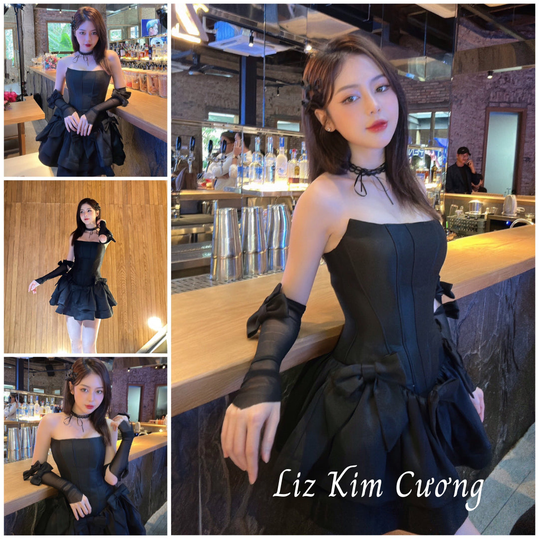 Haze Corset Swing Dress with Ruffles and Gloves LSEOUL V23101581 Feminine Party Wear 